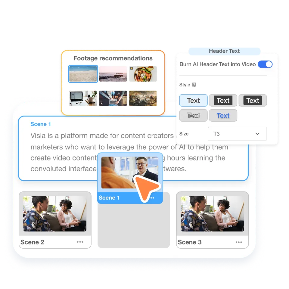 Scene‑based editor to reorder scenes, add callouts, and adjust timing